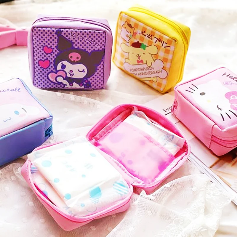 Sanrio Tampon Storage Bag Kawaii Girls Articles Cute Anime Kuromi My Melody Hello Kitty Portable Private Zipper Sundry Bags