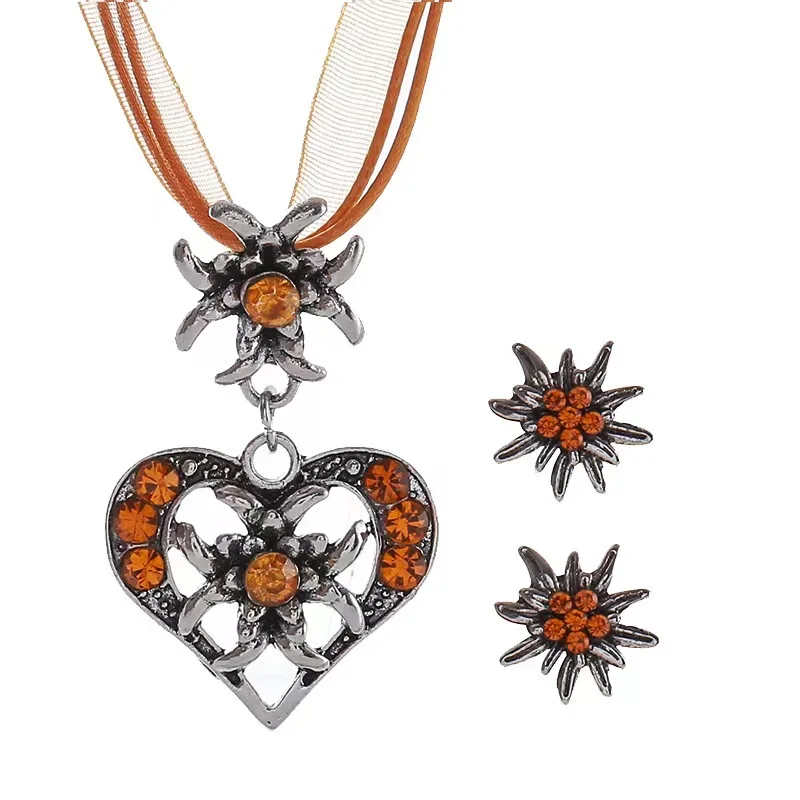 Classic Edelweiss Necklace Set For Munich Germany Bavaria Oktoberfest Jewelry Women Girl  Party Gifts