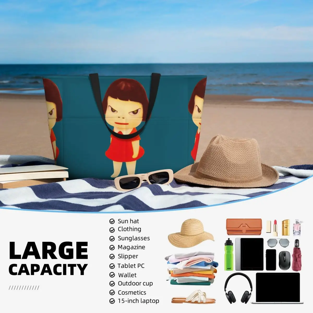 Yoshitomo Nara Borsa da spiaggia Borsa sportiva da palestra Yoga Borsone grande borsa da viaggio da donna Borsa da fitness