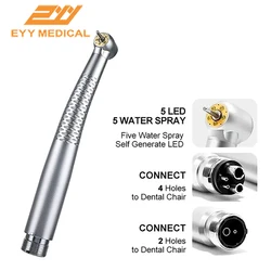 EYY Dental High Speed Handpiece 5 LED Light 2/4 Holes 5 Point Water Spray Push Button Ceramic Bearing Dentist Tips Air Turbine