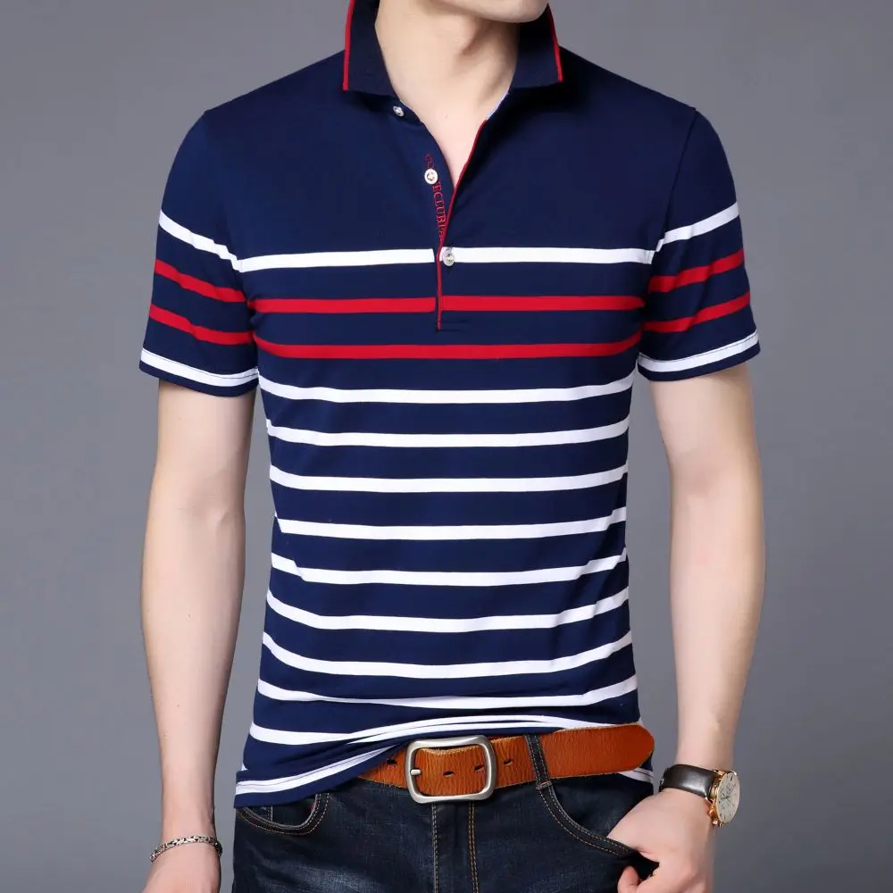 COODRONY Contrast Striped Polo-Shirt Short Sleeve Men Clothing Summer Classic Casual Tops Moisture Absorption Breathable W5555