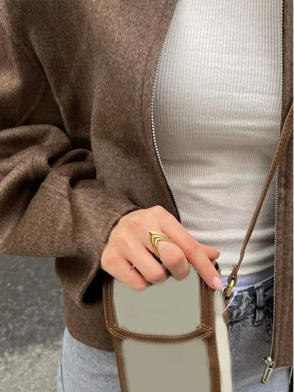 

Pure Color Lapel Long Sve Women's Jaet Street Sle Loose Fit Zipper Closure Color Outerwear Autumn Season