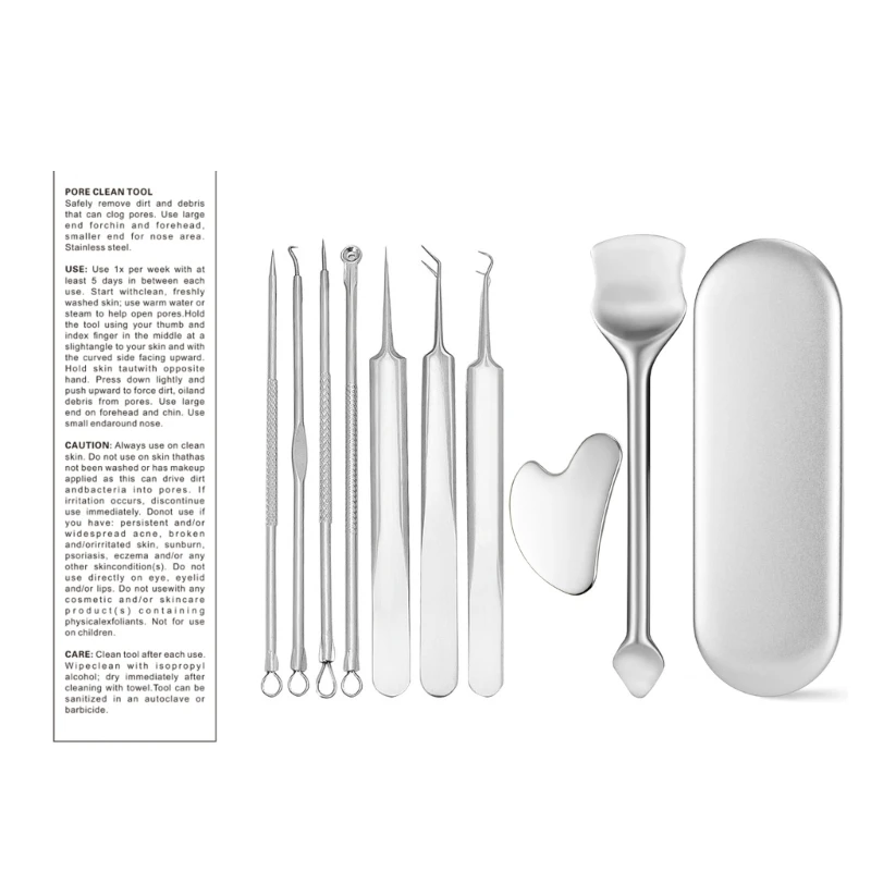 Stainless Steel Blackhead Remover Comedone Squeezer Set Blackhead Extractions Tool Pimple Squeezing Tool for Face Clean