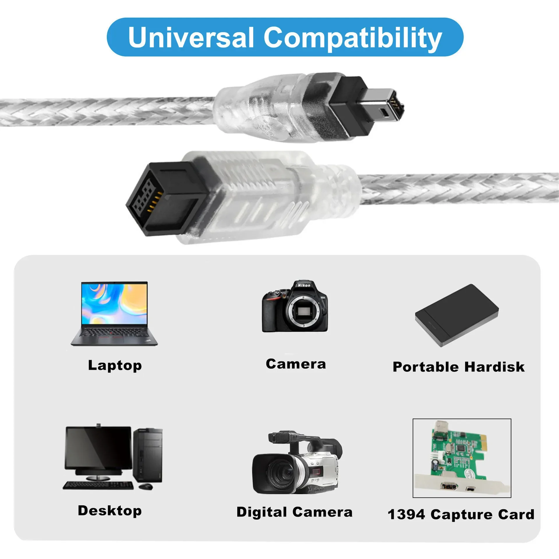 Standard IEEE1394 Firewire 800 to 400 Firewire 9-to-4 Data Cable 1394 Cable 1.8m