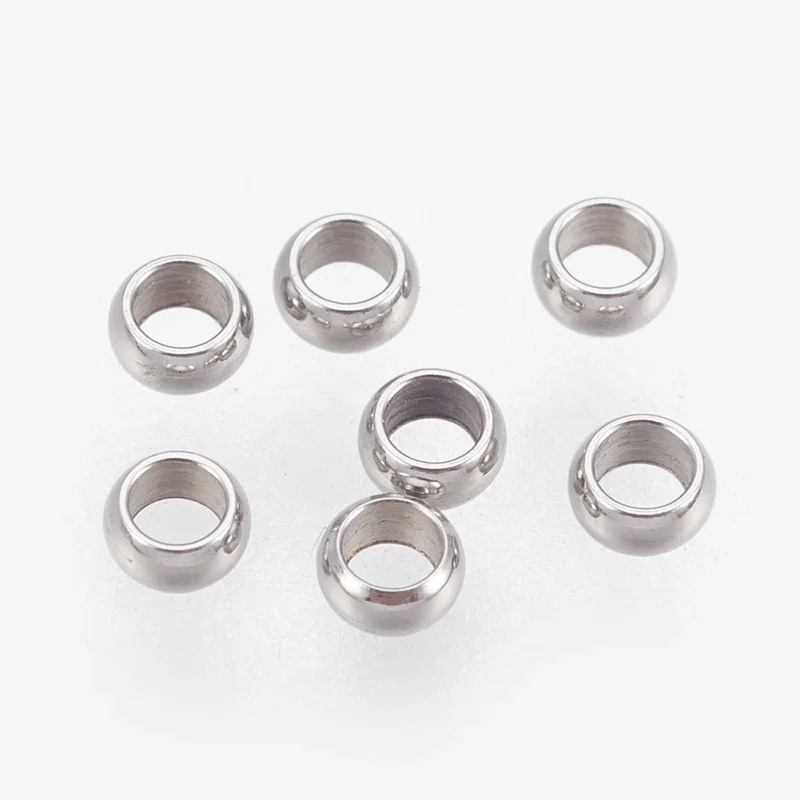 ahout 416pcs/5g 316 Surgical Stainless Steel Crimp Beads Rondelle Stainless Steel Color 1.9mm Hole: 1mm