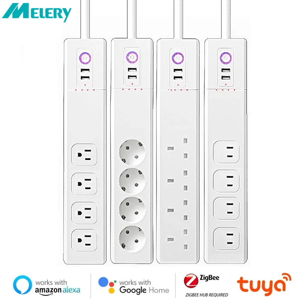 Melery Zigbee Tuya Smart Power Strip surge protector EU/US/JP AC Outlets 2 Extension USB per Alexa Google Home casa casa inteligente