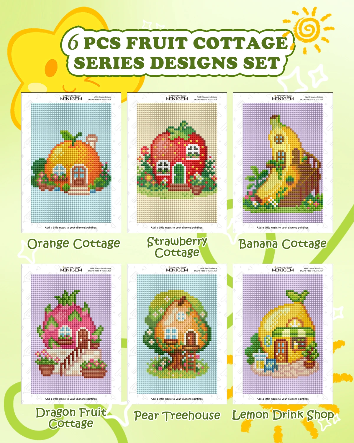 Forever Young Minigem 6PCS Fruit Cottage Diamond Painting Kit - 5x7 Inch Resin Square Diamond Art Kits for Beginners Adults view 3