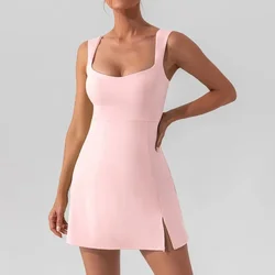 Tennis Dress Sexy Soft Solid Color Golf Sports Dress Women Breathable Workout One Piece Yoga Suits Running Outdoor Activewear