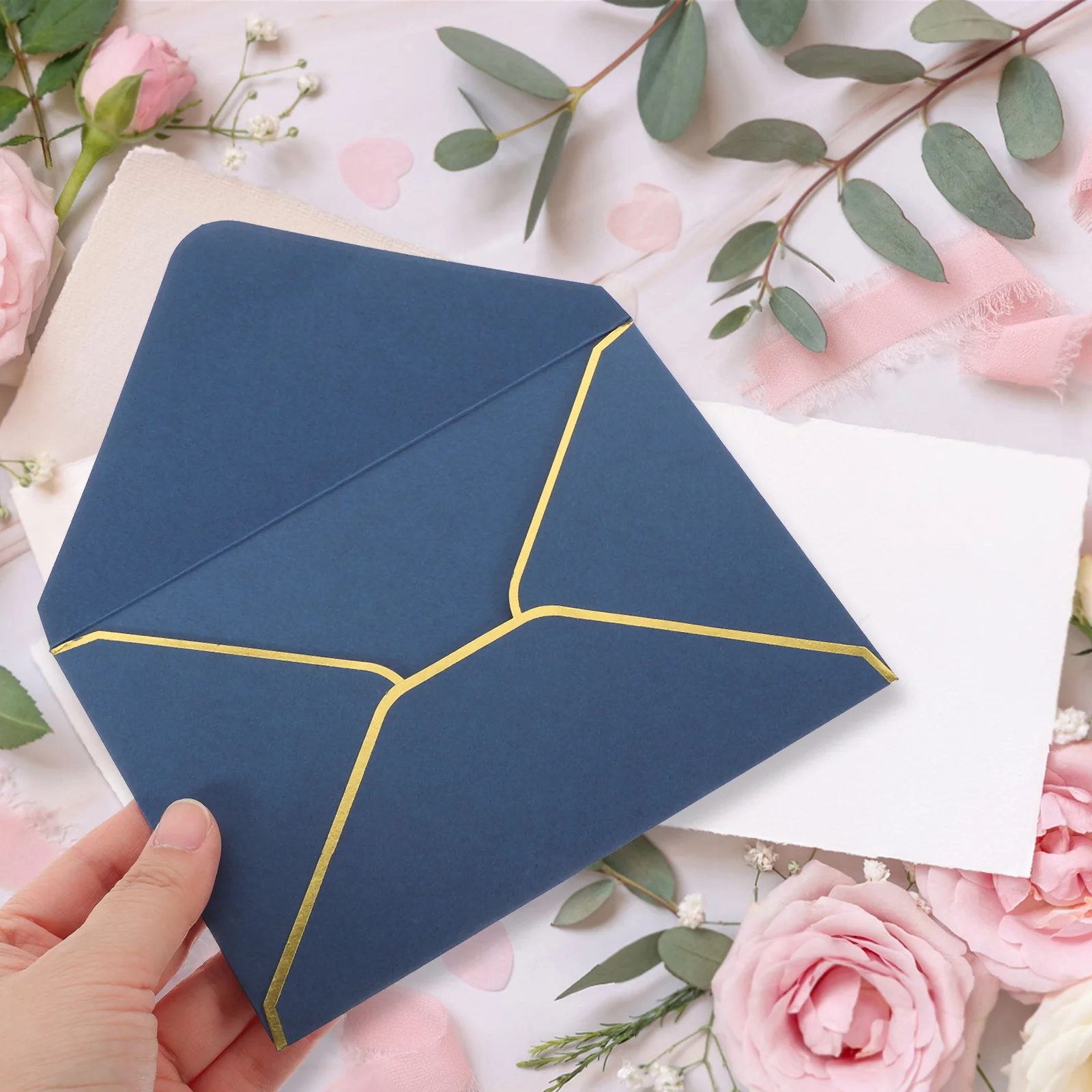 

50 шт., многофункциональные конверты для приглашений, дизайн с рамкой из золотой фольги для карточек, конверты для хранения, портативные принадлежности для вечеринок