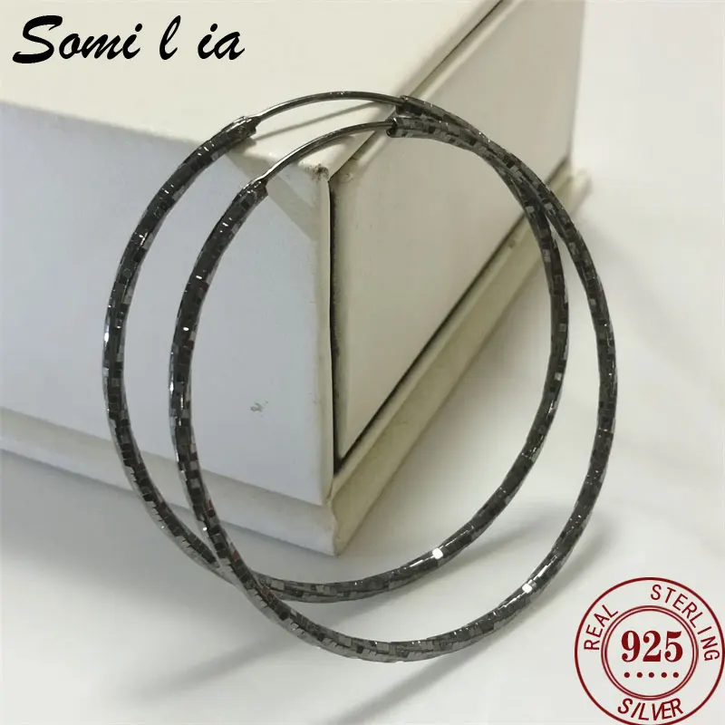 Somalia - 925 Sterling Silver Hoop Eearrins For Women 18K Gold Plated Black Real Money Earrings, Fine Silver Jewelry 30-60MM