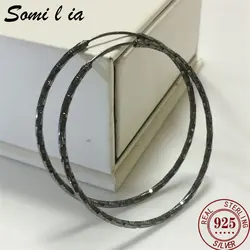 Somalia - 925 Sterling Silver Hoop Eearrins For Women 18K Gold Plated Black Real Money Earrings, Fine Silver Jewelry 30-60MM