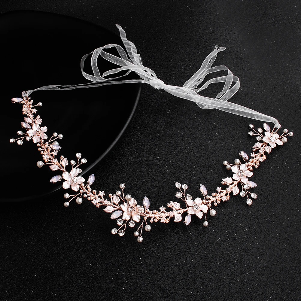 

Pearl Headband Wedding Accessory Bridal Flower Headwear Rhinestone Decor Hair Piece Hairstyle Tool Lightweight Durable