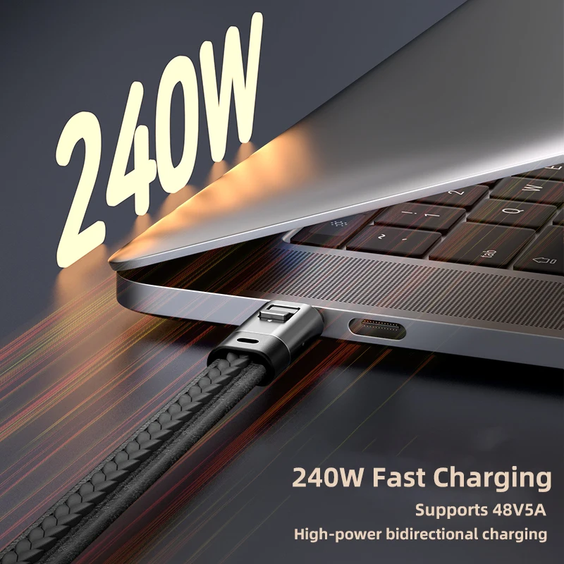 240W USB C Fast Charging Cable USB4.0 Portable Keychain Leather Lanyard Data Cable 2 in 1 Type C to C Charger Cord for Phone