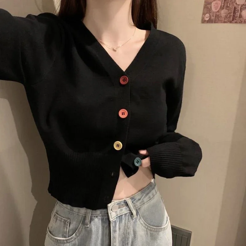 Women Single-breasted V-Neck Cardigan Sweater Long Sleeve Solid Knit Sweater Causal Office Tops for Women Autumn Winter