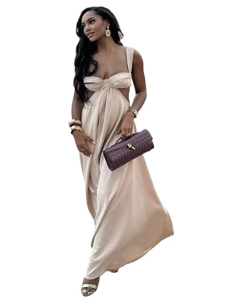 

Женское длинное платье макси без рукавов с открытой спиной и драпировкой на шее, 2025, уличное сексуальное клубное пляжное платье для дня рождения, Vestidos