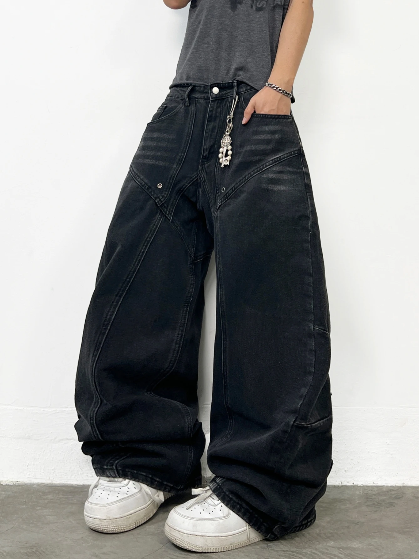Men's Trendy Y2K Retro Jeans, Baggy Wide Denim Trousers For Men, Versatile Casual Pants, All Seasons, Belt And Accessories Not