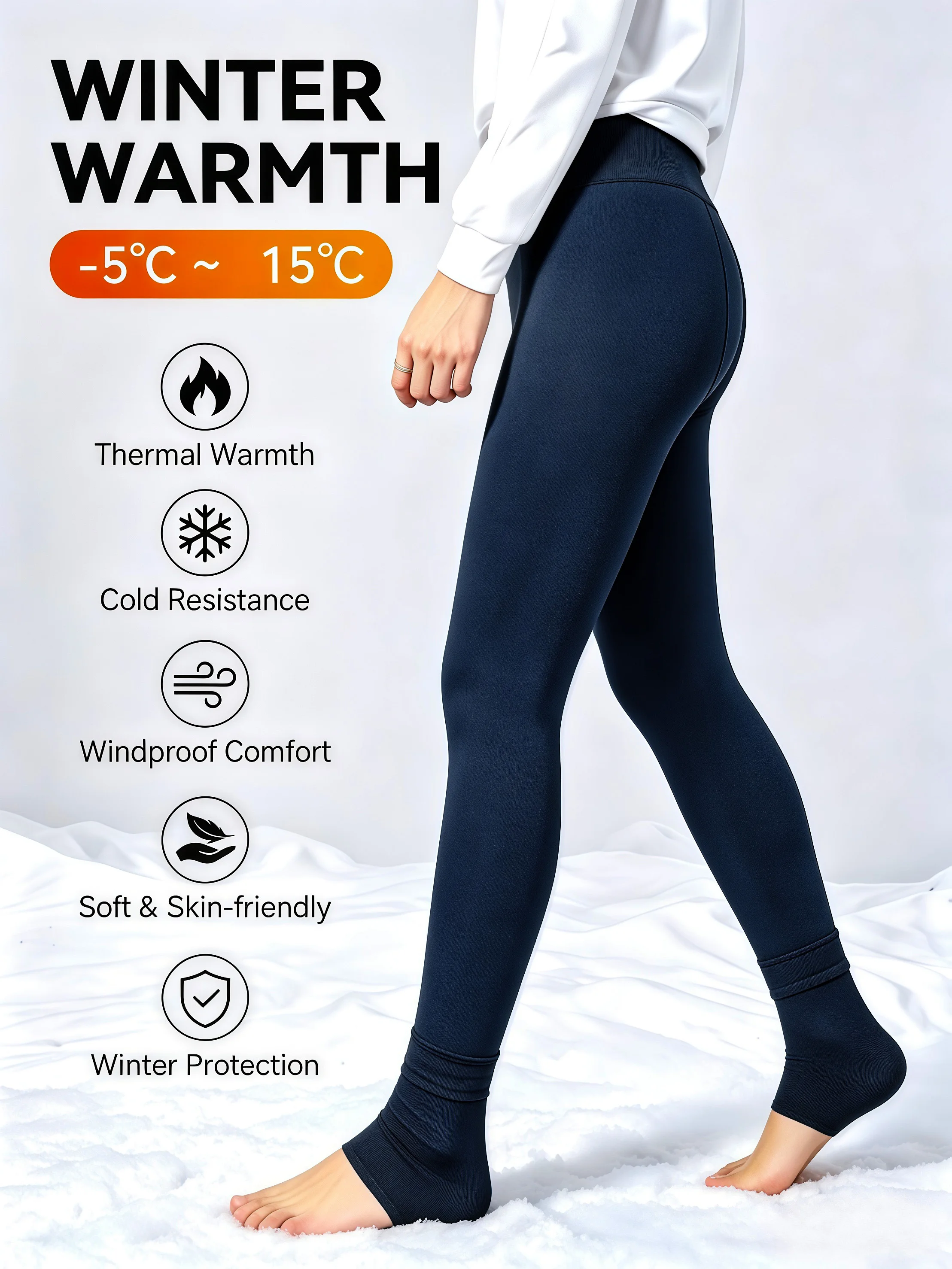 1er-Pack Marineblaue Thermo-Leggings mit Perlmuttfleece-Futter, Weiche Dehnbare Kälteresistente Warme Hosen für Winterausflüge – Detail 3
