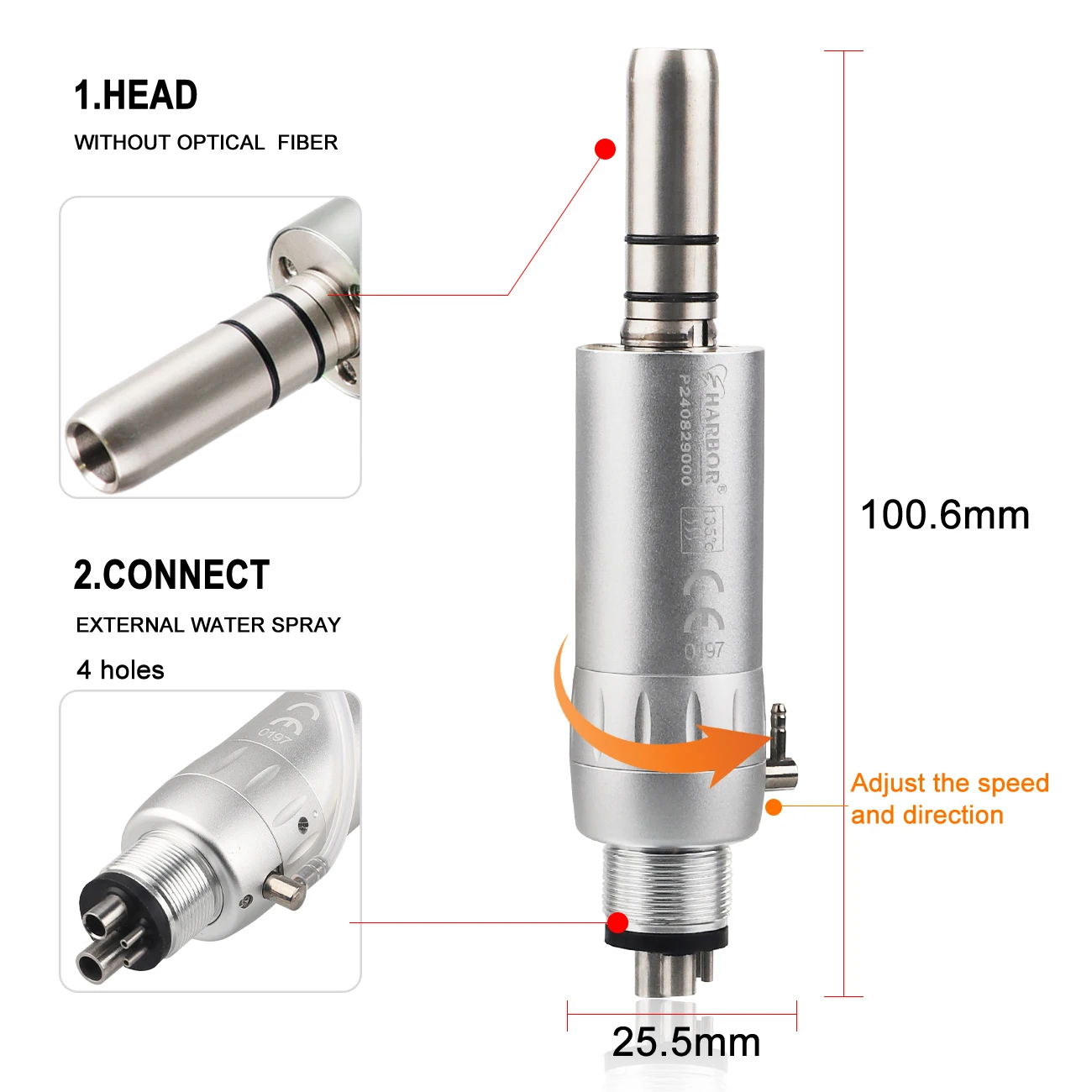 Kit de caixa de metal para peça de mão dentária de alta e baixa velocidade, turbina de ar, contra-ângulo reto, motor de ar, 2/4 furos, prata