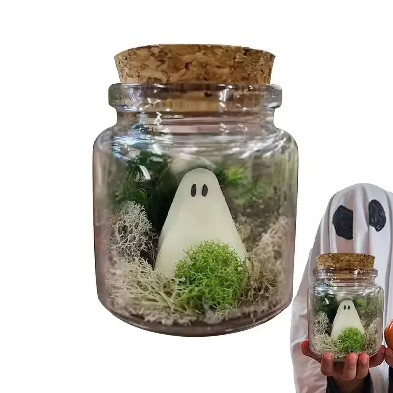 Pet Ghost In Bottle Glow-In-The-Dark Ghost In A Bottle Ghost Statue With Moss In Glass Glowing Ghost In A Jar Halloween Figurine