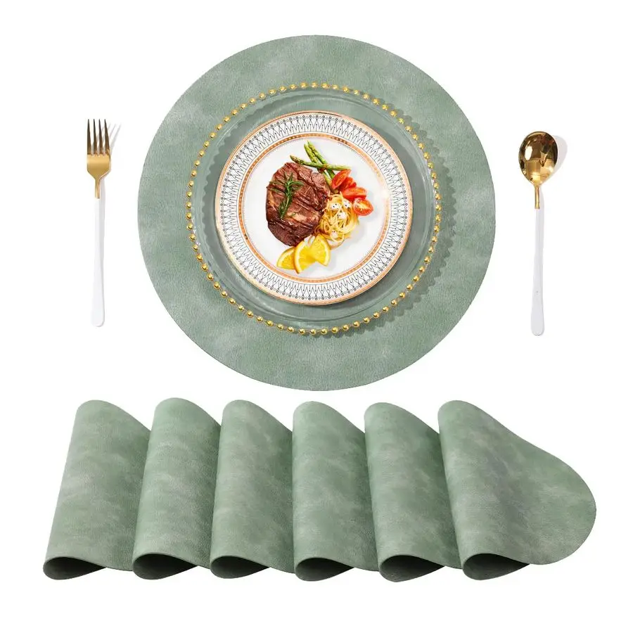 

Набор кожаных подставок под тарелки, 6 штук, 15 дюймов, круглые, из мытой коровьей кожи с узором, для обеденного стола, кухни, украшения для вечеринок, в ретро-стиле.