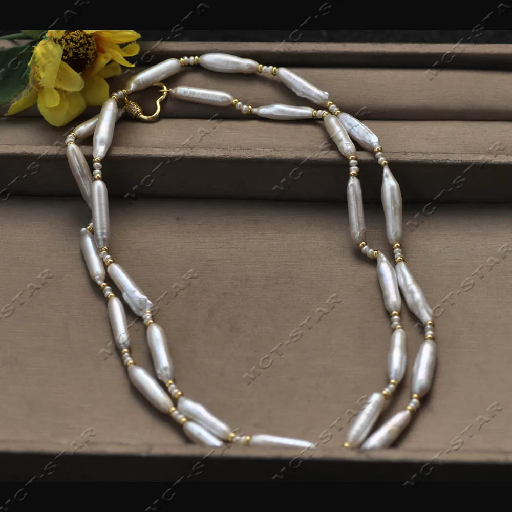 Z14311 ريال 38 "30mm الأبيض أسطواني لؤلؤ المياه العذبة قلادة اللؤلؤ الصغير تشيكوسلوفاكيا #3