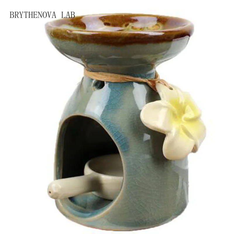 Ceramic Essential Oil Burner with Flower Decorated Aroma Burner Lamp Yoga Spa Hotel Supply Tea Light Candle Holder Home Decor
