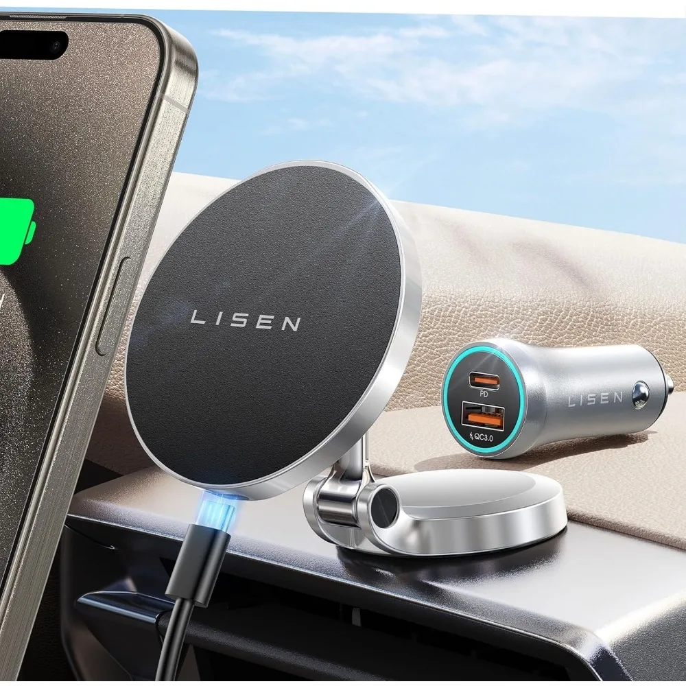 

Зарядное устройство для автомобильного крепления Magsafe, [Набор обновлений] 360° ° Поворотное беспроводное автомобильное зарядное устройство Magsafe, складной автомобильный держатель для телефона на приборной панели Fi