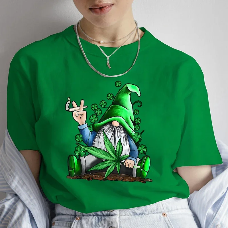 Funny Gnome Graphic T-Shirts Women Short Sleeve St Patrick's Day Fashion Tees Tops Female Tee Shirt T-shirts Casual Streetwear