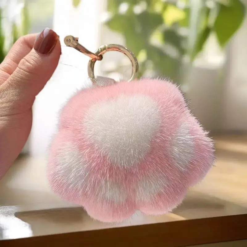 Portachiavi con ciondolo zampa di gatto Portachiavi in peluche soffice e soffice pelliccia sintetica per zaini, chiavi della macchina e accessori