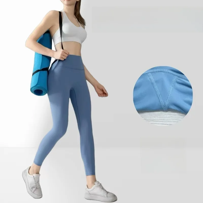 High-Waist Women's Yoga Pants Fitn Running Nine-Piece Tight-Fitting Abdomen Control Breathable Moisture-ng Buttos L...