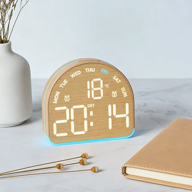 Modern LED Electronic Alarm Clock with Time Temperature Date Week Display Snooze Desktop Clock for Home Bedroom Office