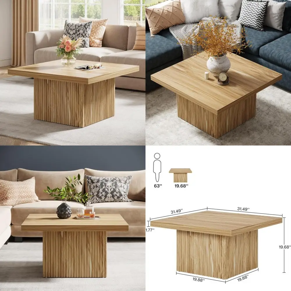 Mesa de centro canelada moderna de meados do século, mesa grande de coquetel para sala de estar de 31,5 polegadas para interiores elegantes