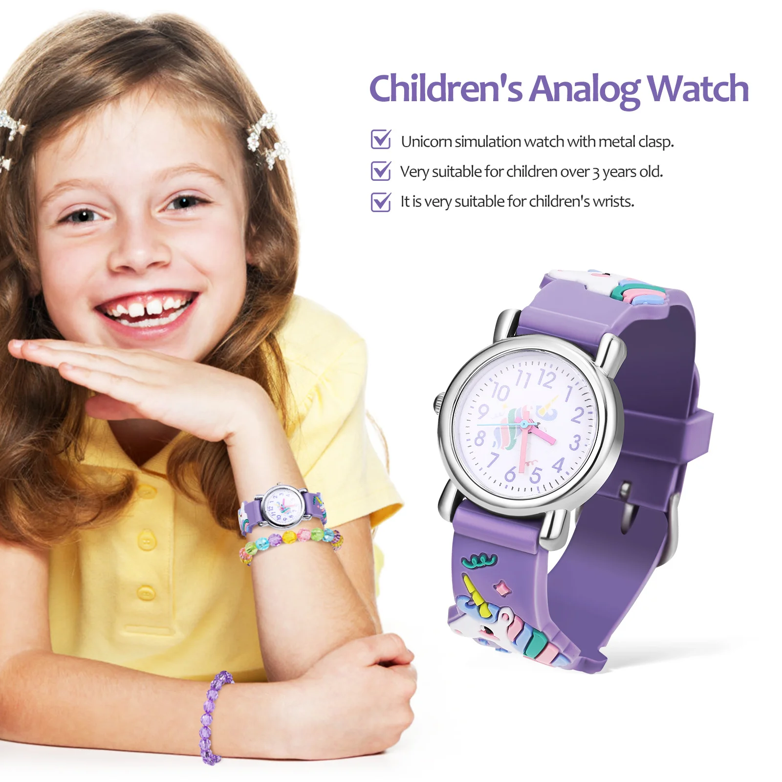 1 Set Unicorn Cartoon With Charm Bracelets Adjustable Strap Arabic Numerals Bright Colors Learning Time Gift Unicorn