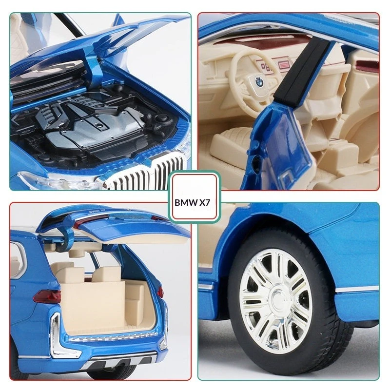 1:24 BMW X7 SUV Auto Modell Druckguss Fahrzeuge Legierung Spielzeug Simulation Mit Sechs Türen Geöffnet Sound & Licht Auto Spielzeug Geschenke für Kinder