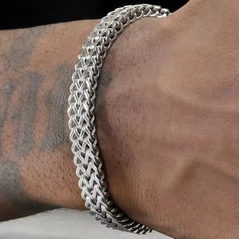 Stainless Steel Braided Double Row Front and Rear Fish Scale Alloy Magnetic Buckle Bracelet with Keel Jewelry