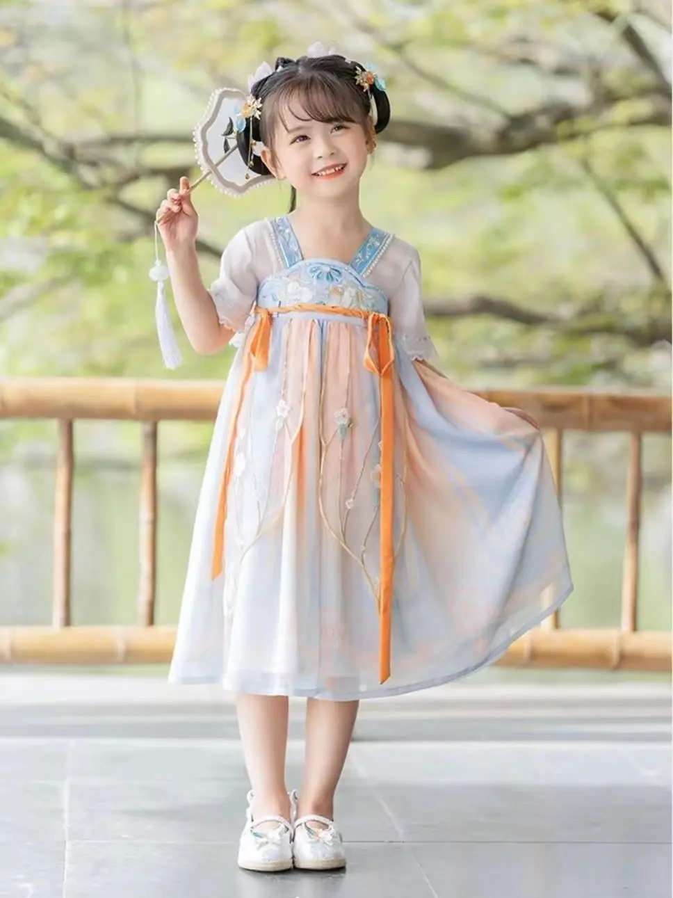 فستان ملابس صينية قديمة فائقة الجنية للفتيات ، فستان الأميرة الصغيرة ، ملابس أداء للأطفال ، الصيف