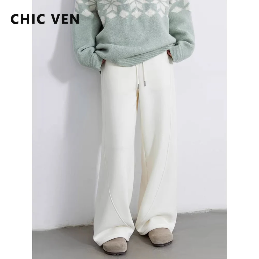 

CHIC VEN Women Pants Korean Solid Loose High Elastic Drawstring Casual Plush Trousers Fashion Lady Clothing Autumn Winter 2026