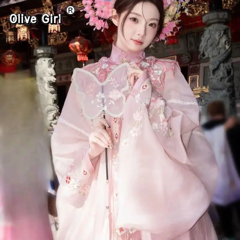 

Комплект платья Hanfu, юбка с вышивкой в виде лошади, 2026, розовый комплект Hanfu на весну и лето в китайском стиле