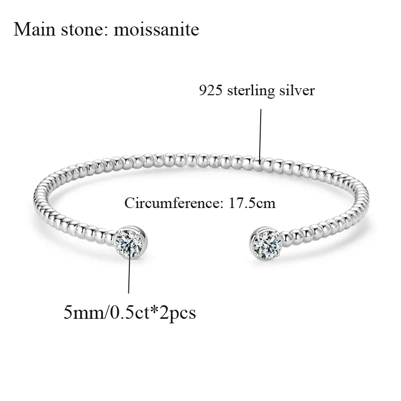 

Apaison 5 mm 0.5 ct D Color Real Moissanite Bracelet Bangle 925 Sterling Silver Fine Jewelry Round Shape For Women Wholesale