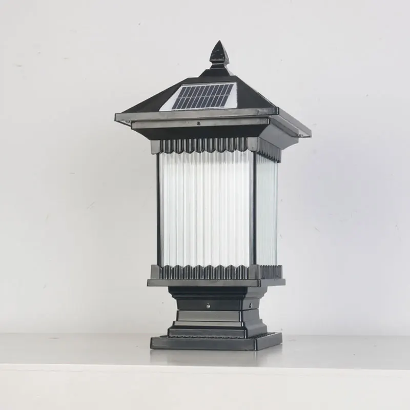 Solar Outdoor Column Headlights Waterproof Creative Wall Lights Chinese Style for Courtyard Villa Garden Floor Lighting