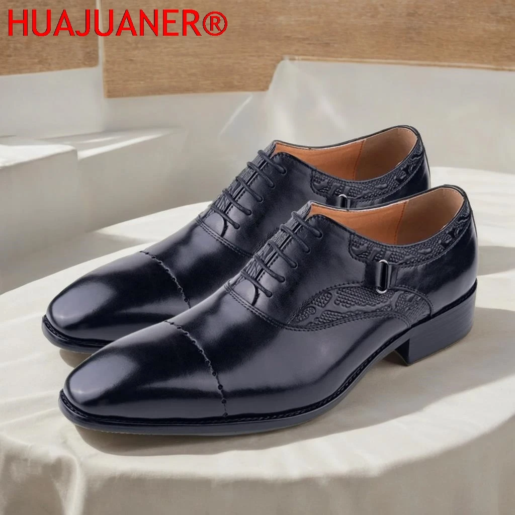 

Men's Genuine Leather Oxford Shoes High Quality Italian Design for Business Lace Up Formal Office Casual Dress Weddings Pointed