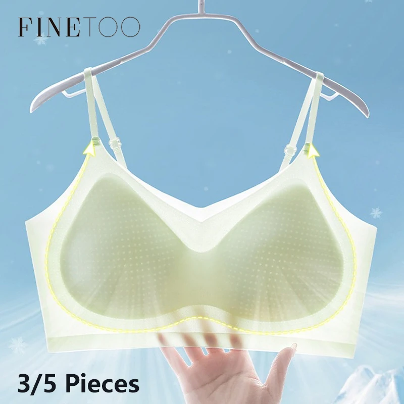 3/5Pcs Ultra-Dünne Atmungsaktive Unterwäsche frauen Eis Seide Nahtlose Bh Sexy Versammelt Gepolsterte Plus Größe top Weiche Drahtlose Dessous