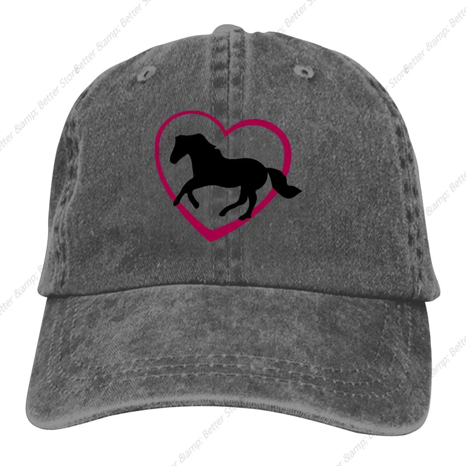 Galloping Horse with Heart Baseball Cap Vintage Adjustable Washed Hats Denim Dad Hat for Men Women Boy Girl