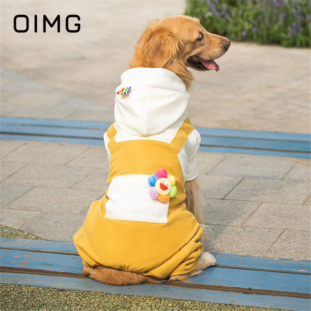 OIMG Autumn Winter Medium Dog Jumpsuits Warm Big Dog Cotton Clothes Sunflower Pet Suspenders Golden Retriever Samoyed Husky Coat