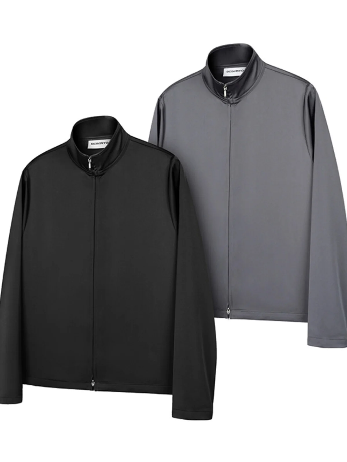 

Silky Satin Feel Acetate Blend Long Sve High Collar Base irt Men's Outerwear Zipper irt Inner Wear Casual Trendy Youthful