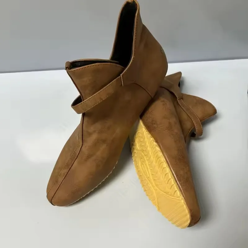 Pirate Boots Medieval Viking Vintage Renaissance Brown Buckle Leather Boots Short Flat Shoes Men Knight Prince Cosplay Costume