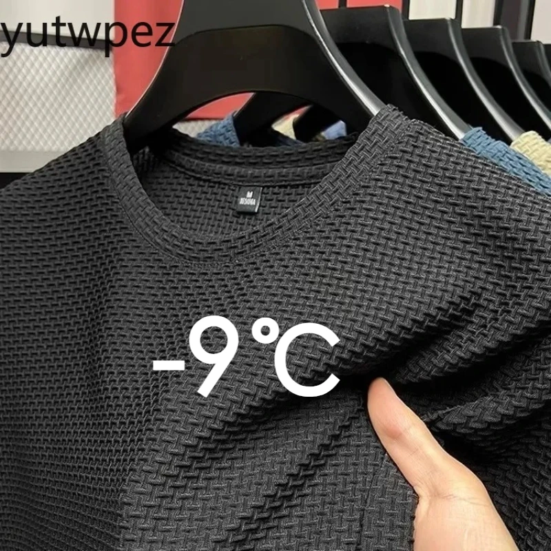Summer Mesh Ice Silk T-shirt Men's Short Sleeve Round Neck Outdoor Hiking Sports Running Half Sleeve Thin Solid Color Tees Top