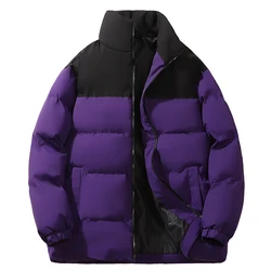 Abrigo informal de algodón grueso con bolsillos y cremallera para hombre, abrigo holgado de color empalmado con cuello levantado, moda de otoño e invierno, novedad de 2023