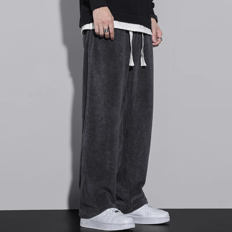 

Мужские утепленные вельветовые брюки на осень-зиму: свободные, универсальные, повседневные, с эластичным поясом на шнурке, широкие штанины, простой дизайн