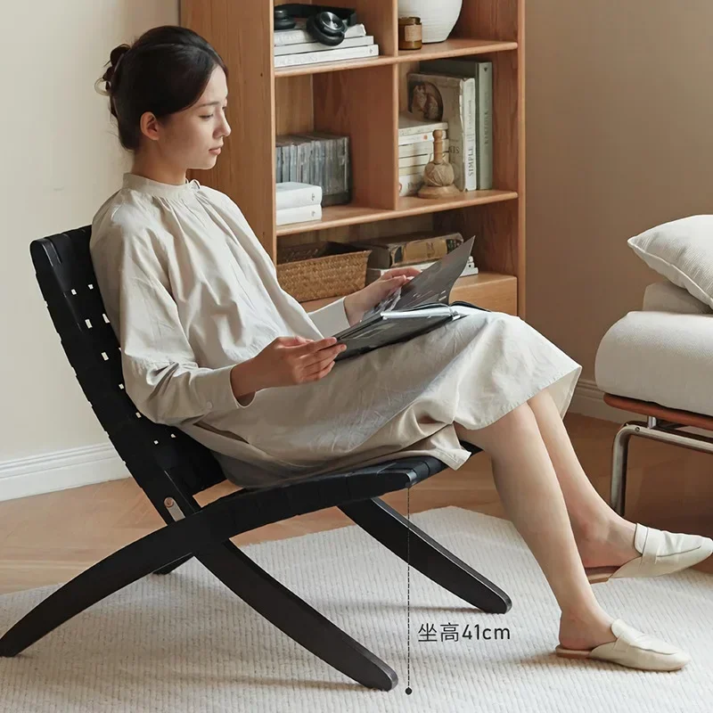 Folding Weaving Sofa Rope Weaving Leisure Reading Chair Living Room Sofa Chair Outdoor Balcony Black Back